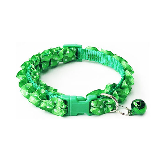 Picture of Grass Green - Polyester Adjustable Lace Dot with Bell Dog Collar Pet Supplies 20cm long - 34cm long, 1 Piece