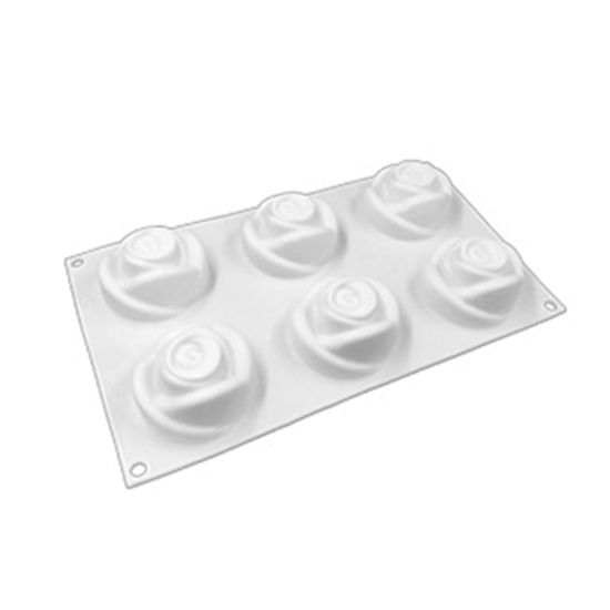 Picture of White - Rose 6 Cell Baking Cake Pudding Chocolate Silicone Mold Food Grade 29.7x17.3x6cm, 1 Piece
