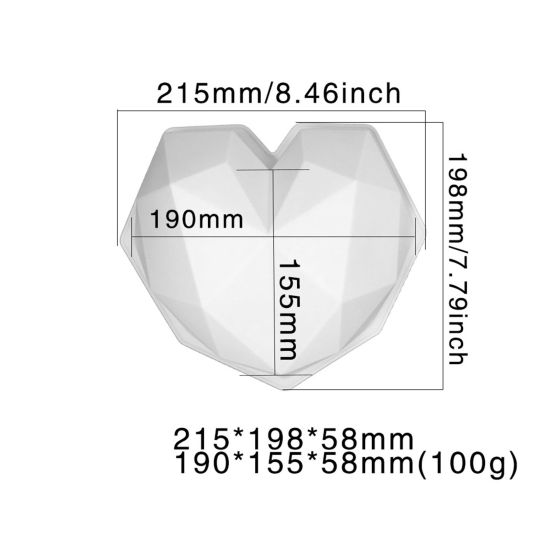 Picture of White - Diamond Heart Baking Cake Pudding Chocolate Silicone Mold Food Grade 21.5x19.8x5.8cm, 1 Piece