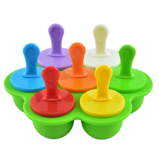 Изображение Green - 7 Cell Ice-lolly Silicone Mold Food Grade 16x12x3.6cm, 1 Piece
