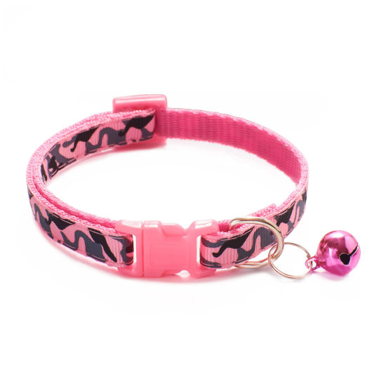 Picture of Pink - Polyester Camouflage Adjustable with Bell Dog Collar Pet Supplies 20cm long - 32cm long, 1 Piece