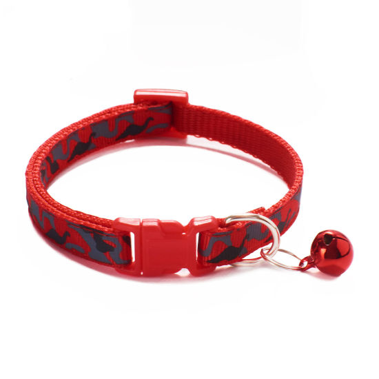 Picture of Red - Polyester Camouflage Adjustable with Bell Dog Collar Pet Supplies 20cm long - 32cm long, 1 Piece