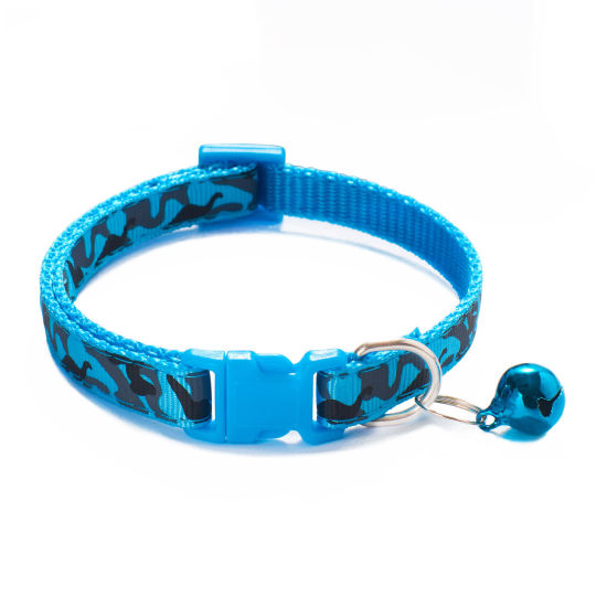 Picture of Skyblue - Polyester Camouflage Adjustable with Bell Dog Collar Pet Supplies 20cm long - 32cm long, 1 Piece