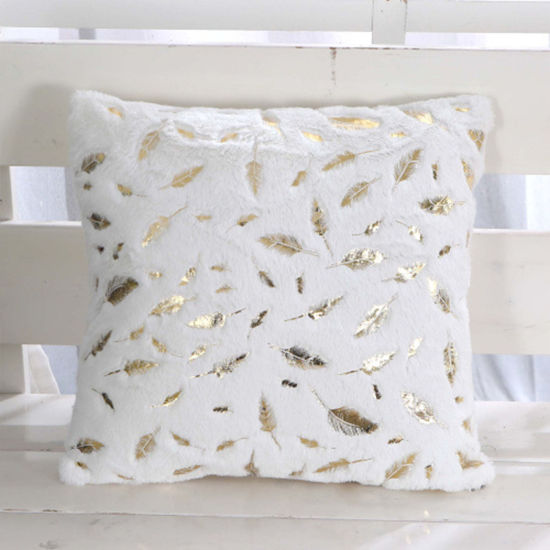 Изображение White - Metallic Golden Stamping Leaf Velvet Pillowcase Home Textiles 43x43cm, 1 Piece