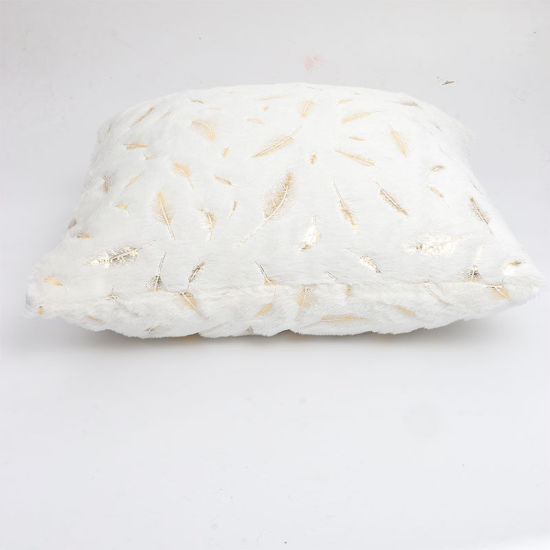 Изображение White - Metallic Golden Stamping Leaf Velvet Pillowcase Home Textiles 43x43cm, 1 Piece