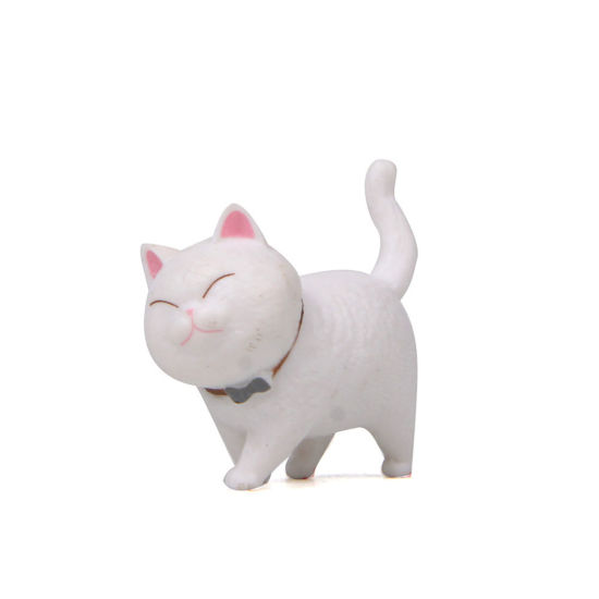 Picture of White - PVC Cute Cat Ornaments Home Landscape Miniature Decoration 4x4.6cm, 1 Piece