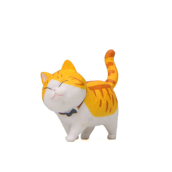 Picture of Yellow - PVC Cute Cat Ornaments Home Landscape Miniature Decoration 4x4.6cm, 1 Piece