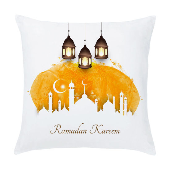 Picture of White - 1# Peach Skin Fabric Ramadan Printed Pillowcase Home Textile 45x45cm, 1 Piece