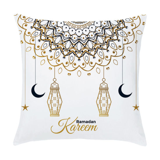 Picture of White - 30# Peach Skin Fabric Ramadan Printed Pillowcase Home Textile 45x45cm, 1 Piece