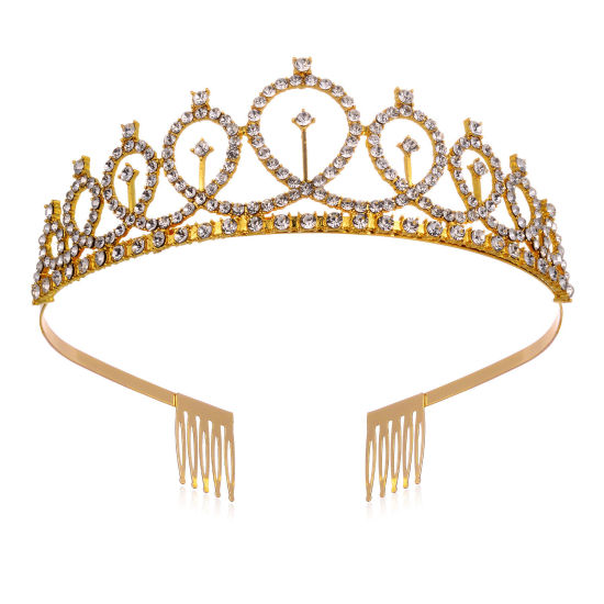 Picture of Gold Plated - Shiny Crown Rhinestone Girl Queen Birthday Party Supplies 12x4cm, 1 Piece