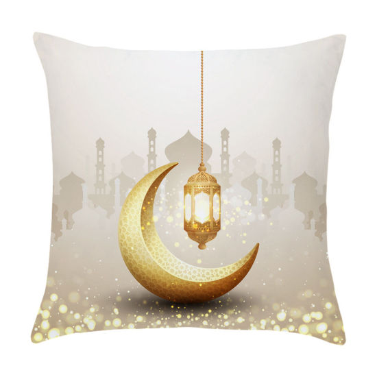 Изображение Golden - 23# Peach Skin Fabric Moon Eid Mubarak Ramadan Printed Pillowcase Home Textile 45x45cm, 1 Piece