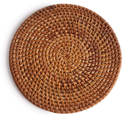 Изображение Brown - Rattan Weaving Round Tea Coaster Mat Tea Ceremony Tools 20cm Dia., 1 Piece