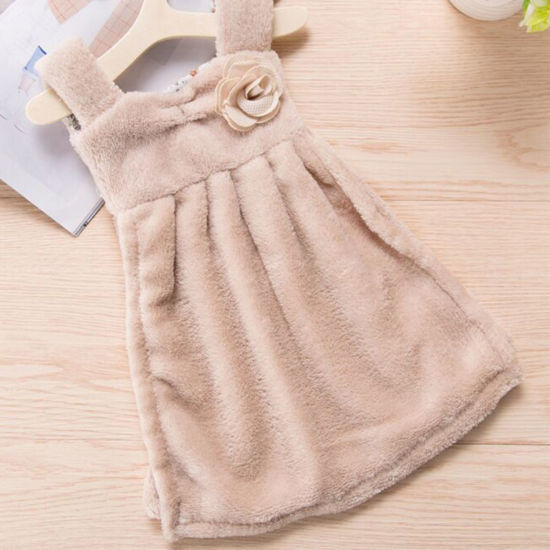 Picture of Coral Fleece Velvet Hanging Towel Cleaning Cloth Light Coffee Dress 37cm x 28cm, 1 Piece