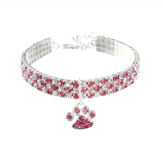 Picture of Pink - Rhinestone Elastic Pet Collar Necklace Jewelry Cat Dog Claw Pet Supplies 23.5cm long, 1 Piece