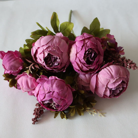 Image de Rosy Mauve - Fleurs de simulation en fausse soie Ranunculus Pivoine Décoration de la maison 50 cm de long, 1 bouquet