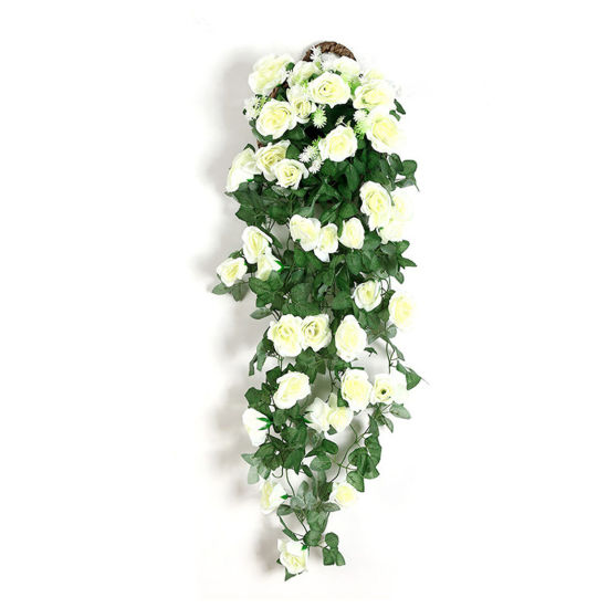 Image de Blanc - Simulation Rose Fleur Tenture Murale Décoration Artificielle De La Maison 90cm de long, 1 Pièce