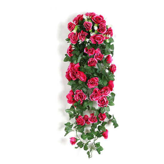 Image de Fuchsia - Simulation Rose Fleur Tenture Murale Artificielle Décoration De La Maison 90cm de long, 1 Pièce