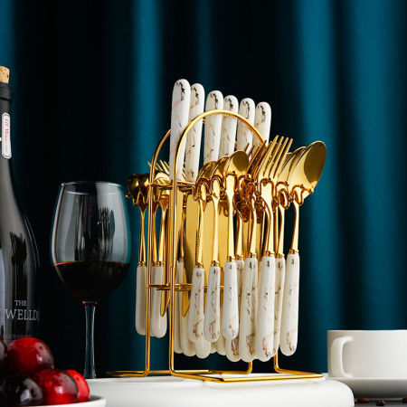 Изображение Stainless Steel & Ceramic Knife Fork Spoon Set Flatware Cutlery Tableware