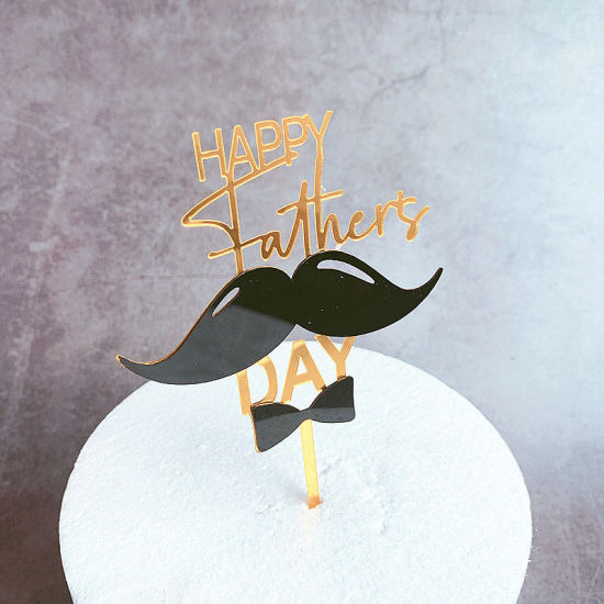 Picture of Golden - Father's Day Acrylic Cake Picks Decoration Birthday Party Accessories 15cm long, 1 Piece