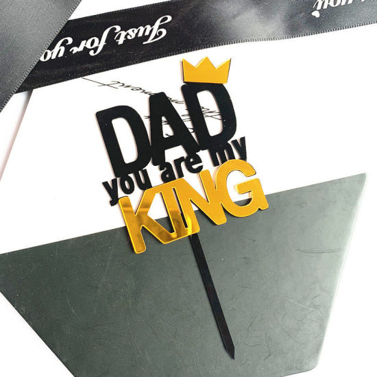 Picture of Black & Golden - Dad King Father's Day Acrylic Cake Picks Decoration Birthday Party Accessories 15cm long, 1 Piece