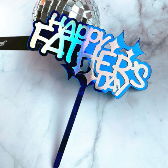 Picture of Royal Blue - Happy Father's Day Acrylic Cake Picks Decoration Birthday Party Accessories 15cm long, 1 Piece
