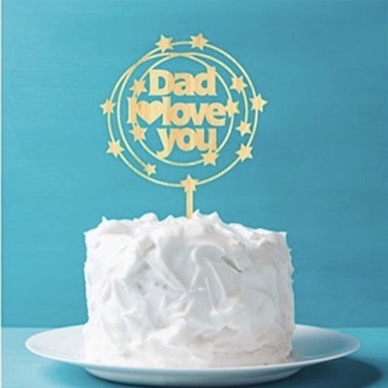 Picture of Golden - Dad I Love You Father's Day Acrylic Cake Picks Decoration Birthday Party Accessories 15cm long, 1 Piece