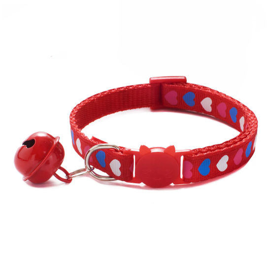 Picture of Red - Heart Adjustable Cat Collar with Bell Safety Buckle Pet Supplies 19cm long - 32cm long, 1 Piece