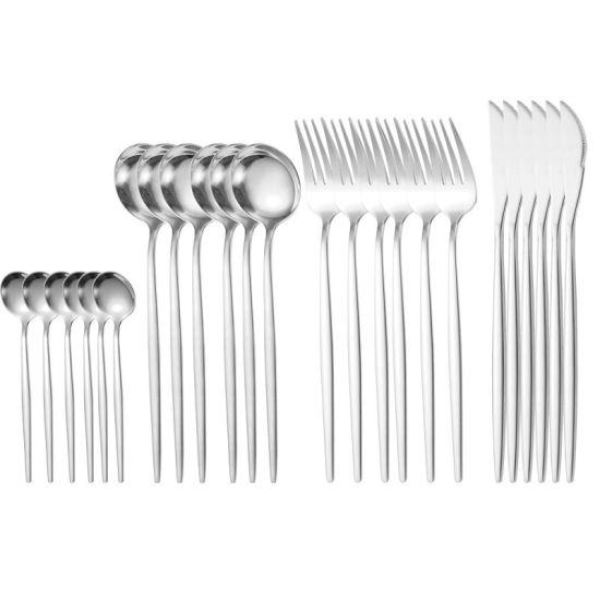 Image de Ton Argent - Couteau Fourchette Cuillère Couverts Vaisselle en Acier Inoxydable 13cm - 22,5cm de long, 1 Kit (24 PCs/Kit)