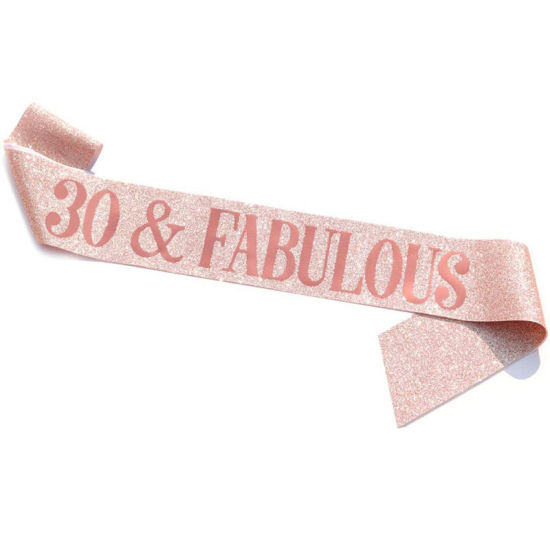 Picture of Rose Gold - 30 & Fabulous PU Leather Glitter Birthday Sash For Women Birthday Party Favors 158x9.5cm, 1 Piece