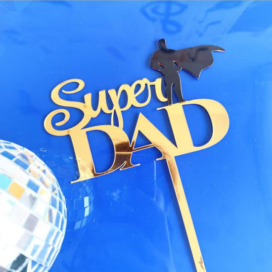 Bild von Golden - Super Dad Vatertag Acryl Tortenpicks Dekoration Geburtstag Party Zubehör 14cm lang, 1 Stück