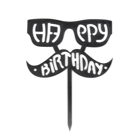 ブラック - ハッピーバースデー 口ひげ 父の日 アクリル ケーキ ピック デコレーション 誕生日パーティー アクセサリー 長さ 14cm 、1 着 の画像