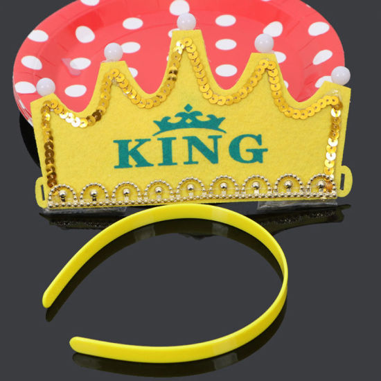 Image de Jaune - Fournitures de fête d'anniversaire de chapeau de couronne légère de roi non tissé LED pour des enfants et des adultes 11.5x11cm, 1 pièce