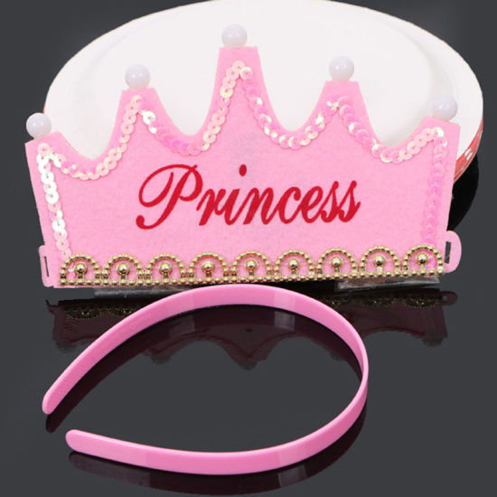 Image de Rose - Fournitures de fête d'anniversaire de chapeau de couronne de lumière LED non tissé de princesse pour des enfants et des adultes 11.5x11cm, 1 pièce