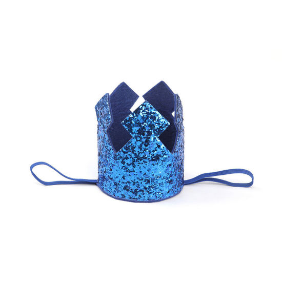Image de Bleu royal - Fournitures de douche de bébé pour fête d'anniversaire de couronne de paillettes non tissées 9x8cm, 1 pièce