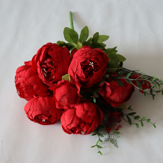 Image de Rouge - Fleurs de simulation en fausse soie Ranunculus Pivoine Décoration de la maison 50 cm de long, 1 bouquet