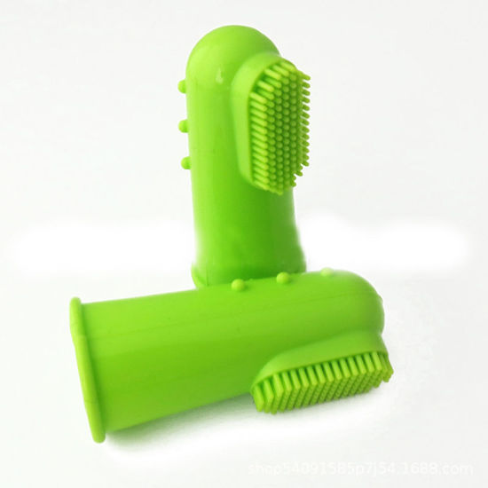 Picture of Green - Silicone Pet Fingerbrush Toothbrush For Cats Dogs Teeth Cleaning Dental Care 5.4x2cm, 1 Piece