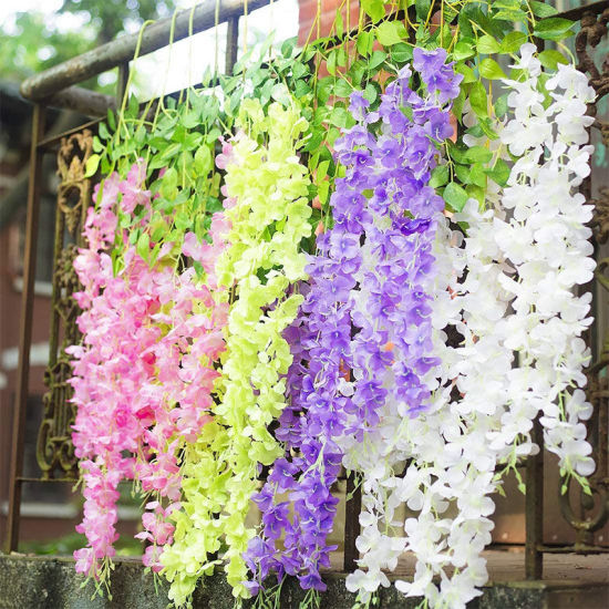 Picture of White - Faux Silk Simulation Flowers Violet Vine Home Decoration 115cm long, 1 Packet