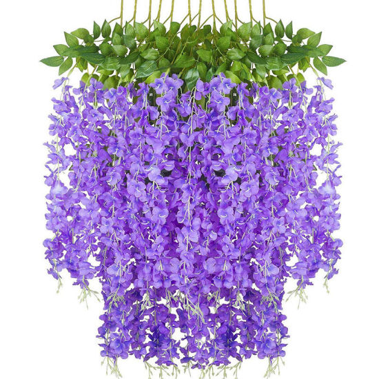 Picture of White - Faux Silk Simulation Flowers Violet Vine Home Decoration 115cm long, 1 Packet