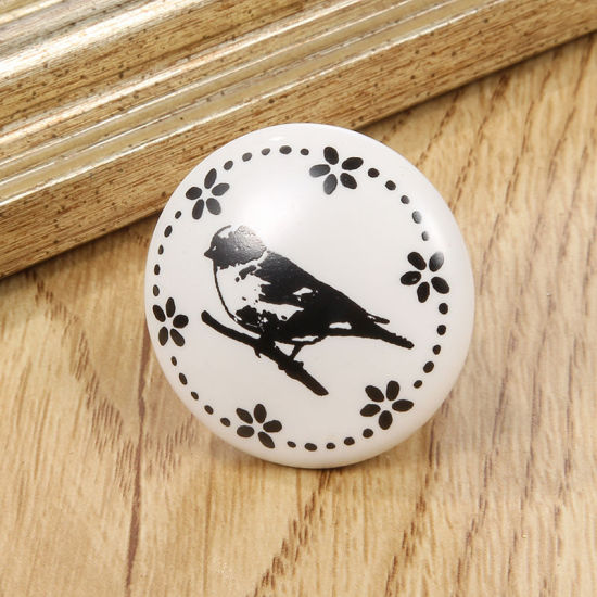 Image de Blanc - 10 # poignées rondes d'oiseau en céramique tirent des boutons pour le matériel de meubles d'armoire à tiroirs 38x32mm, 1 pièce