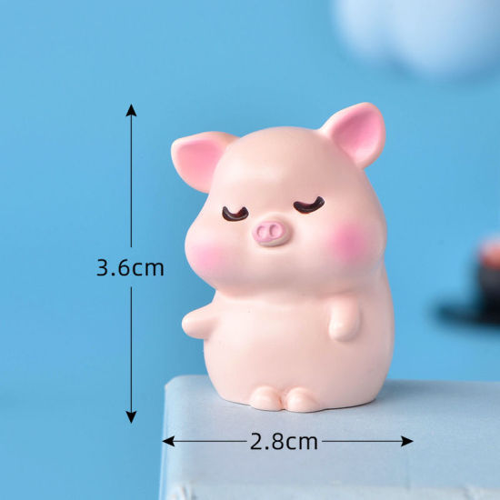 Bild von Hellrosa-2# Süßes Schwein Harz Mikro Landschaft Miniatur Dekoration 3,6x2,8cm, 1 Stück