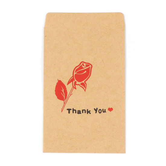Picture of Paper Bags Kraft Paper Color Rectangle Rose Flower Pattern Message " THANK YOU " 12.5cm x 7.2cm, 20 PCs