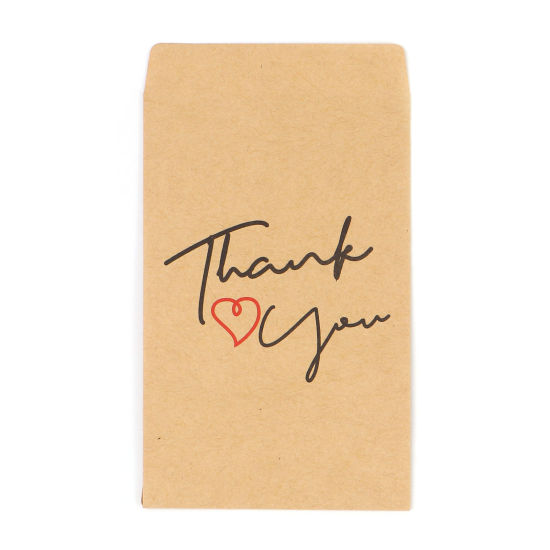 Picture of Paper Bags Kraft Paper Color Rectangle Heart Pattern Message " THANK YOU " 12.5cm x 7.2cm, 20 PCs