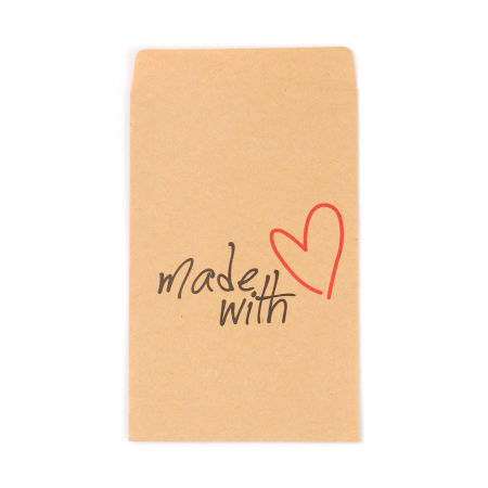 Bild von 20 Stück Kraftpapier Papier Tasche Braun Rechteck HerzMuster Message " made with " 12.5cmx 7.2cm