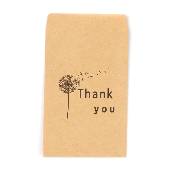 Picture of Paper Bags Kraft Paper Color Rectangle Dandelion Pattern Message " THANK YOU " 12.5cm x 7.2cm, 20 PCs