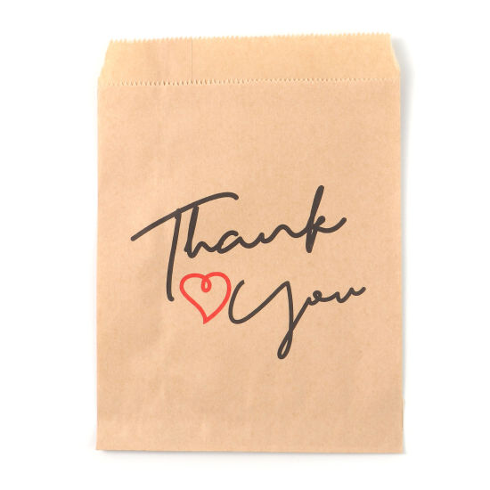 Bild von Kraftpapier Papier Tasche Kraftpapier Rechteck HerzMuster Message " THANK YOU " 18cmx 13cm, 1 Packung (ca. 25PCs/Packung)