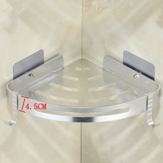 Изображение Silvery - Space Aluminum Wall-mounted Heighten Triangular Single-layer Bathroom Corner Shelf 29x22x4.5cm, 1 Piece