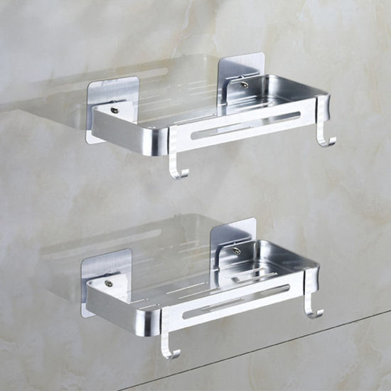 Изображение Silvery - Space Aluminum Wall-mounted Heighten Rectangle Double-layer Bathroom Corner Shelf 30x12x4.5cm, 1 Piece