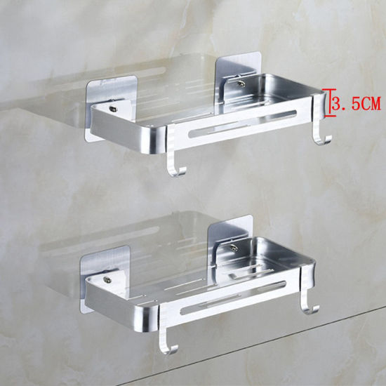 Изображение Silvery - Space Aluminum Wall-mounted Heighten Rectangle Double-layer Bathroom Corner Shelf 30x12x4.5cm, 1 Piece