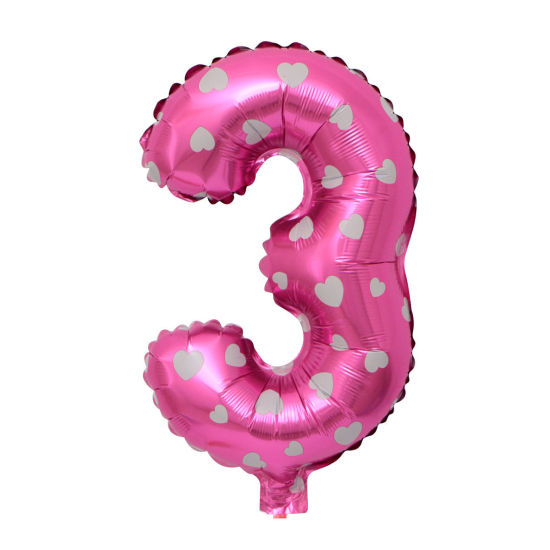 ピンク-アルミホイル番号「3」バルーンバースデーパーティーデコレーション長さ40cm、1 個 の画像