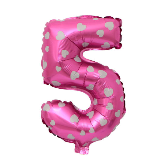 ピンク-アルミホイル番号「5」バルーンバースデーパーティーデコレーション長さ40cm、1 個 の画像